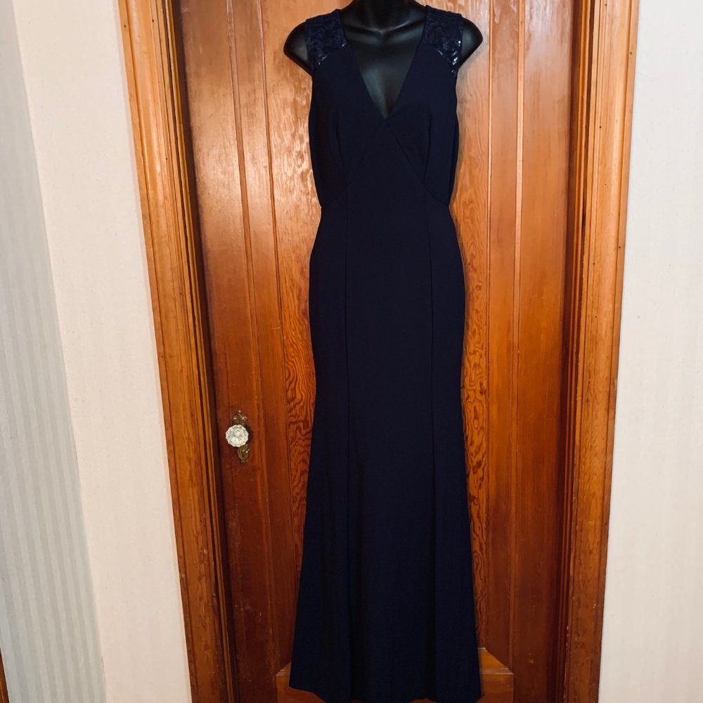 Miss Kim Navy Modified Racerback with Sequins Formal Dress Size M (2/4)